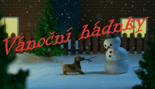 Sněhulák a pes s nápisem vánoční hádanky