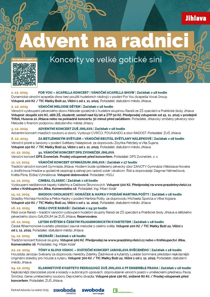 Plakát koncertů v Jihlavě.