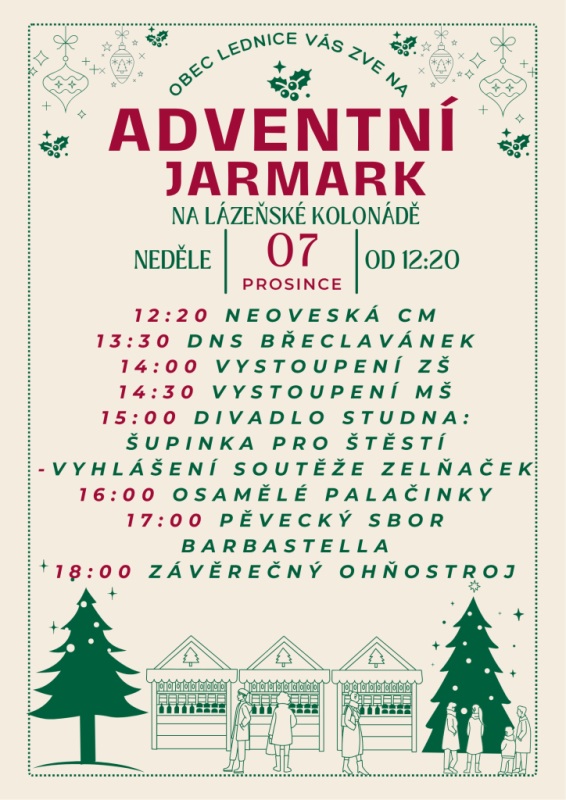 Leták na Adventní jarmark v Lednici 2025.