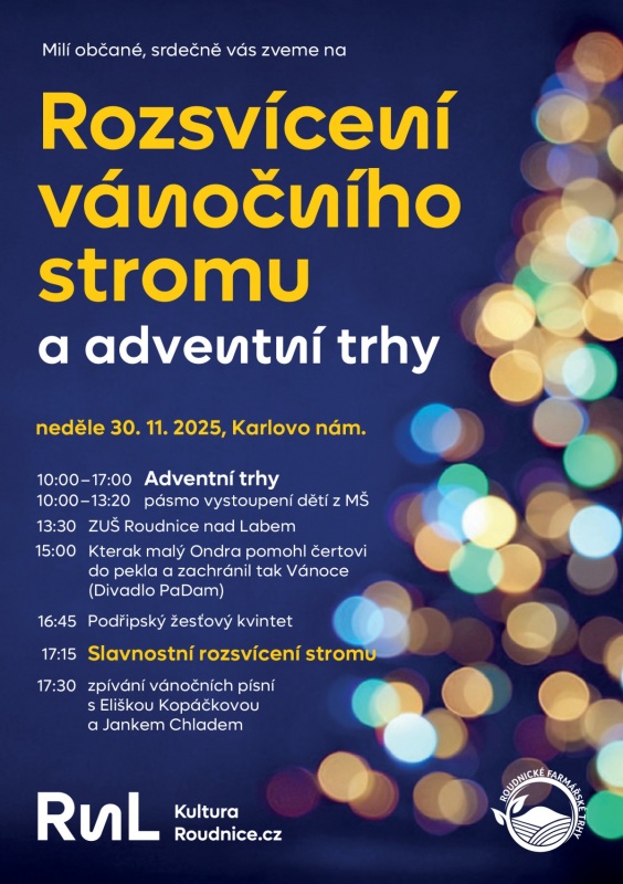 Plakát rozsvícení stromu.