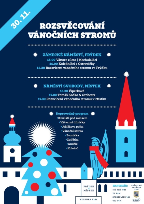 Program rozsvěcení vánočních stromů.