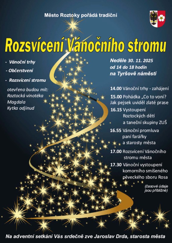 Plakát vánočních trhů v Roztokách.