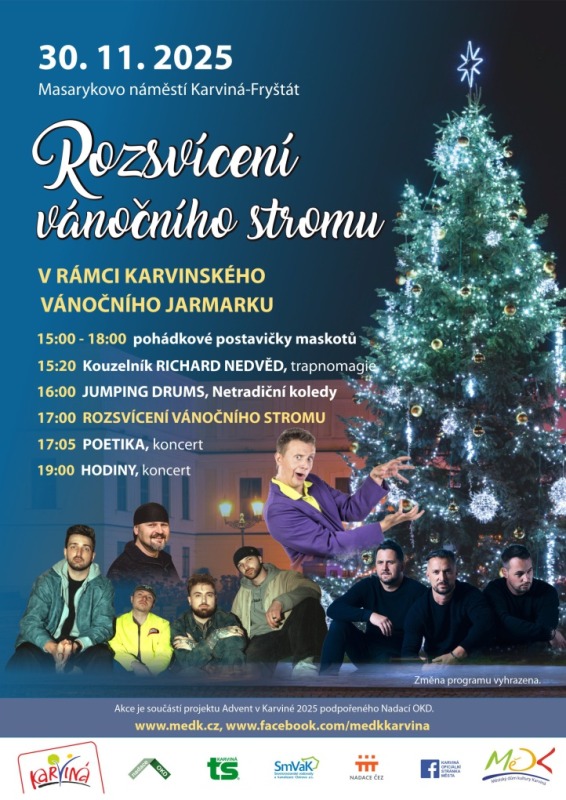 Plakát rozsvícení vánočního stromu v Karviné.