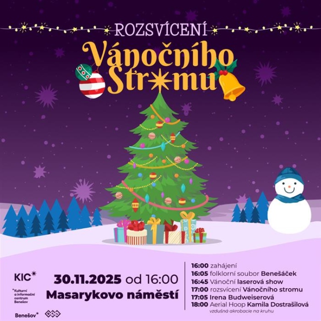 Plakát na rozsvícení stromu v Benešově.