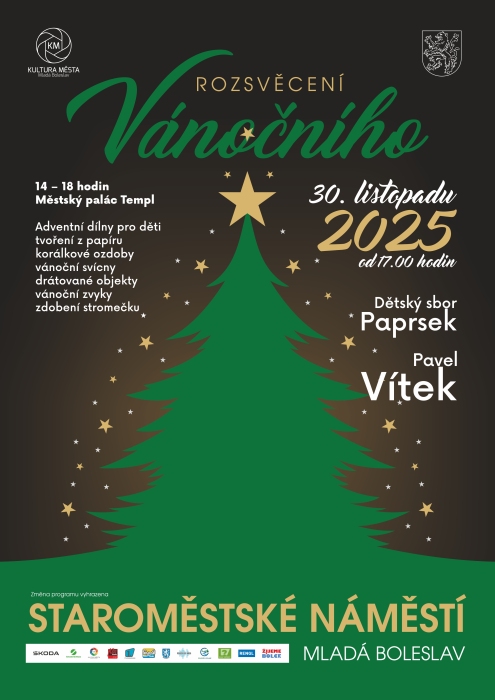 Plakát rozsvícení vánočního stromu.