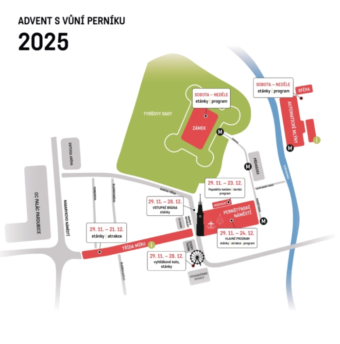 Mapa pardubických trhů.