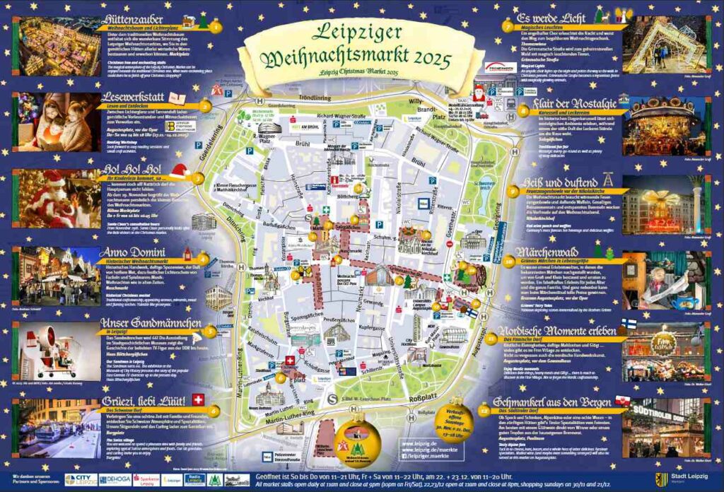 Plánek vánočních trhů v Lipsku.