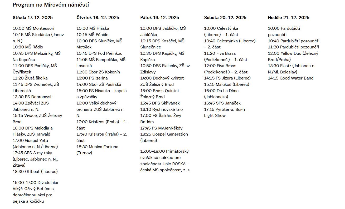Program jabloneckých Vánoc.