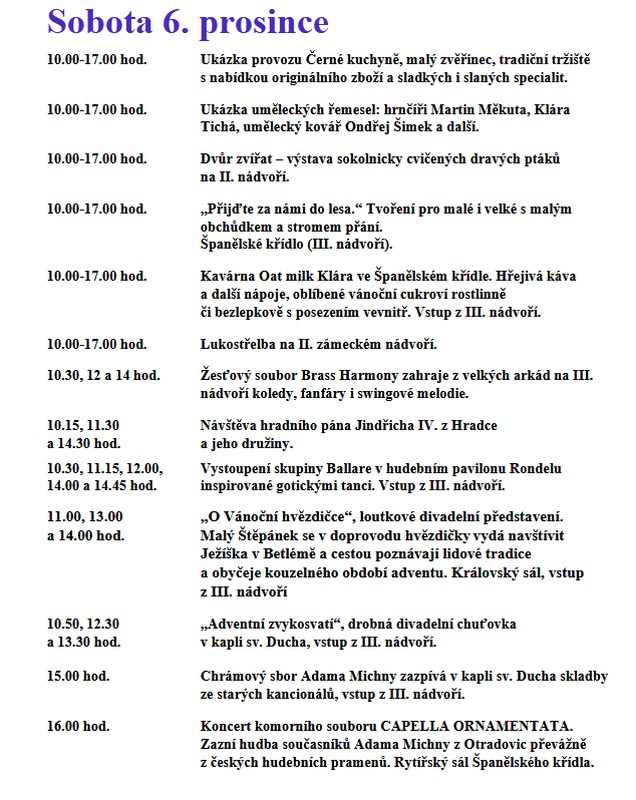 Program adventu na zámku v Jindřichově Hradci.