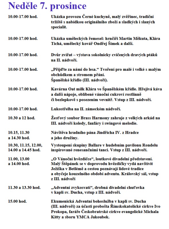 Program adventu na zámku v Jindřichově Hradci.