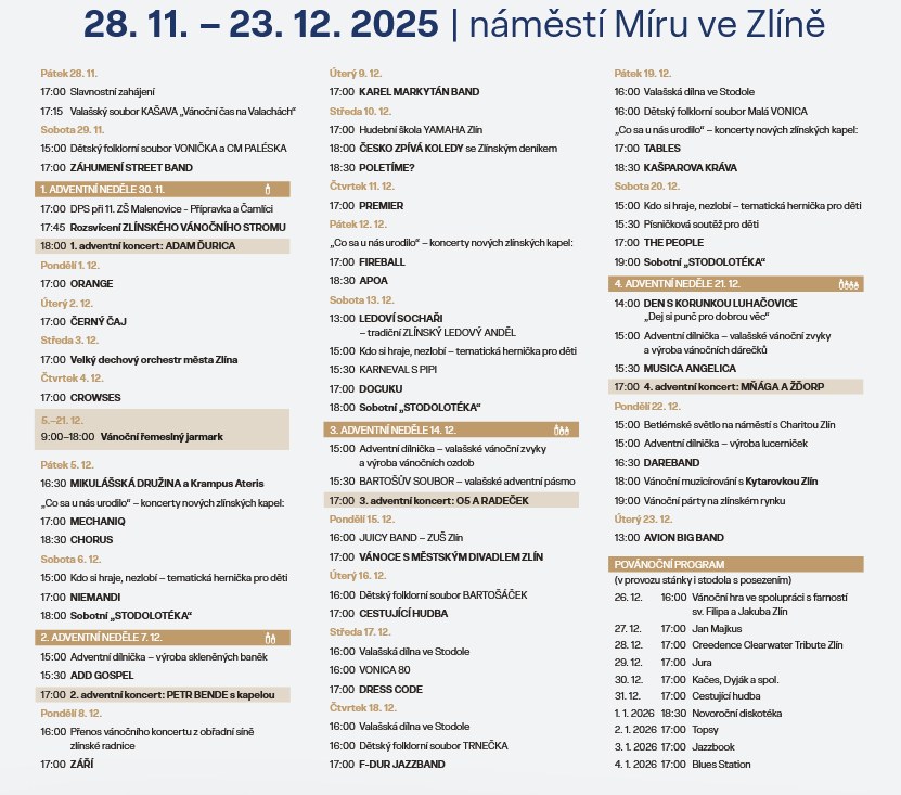 Program zlínských Vánoc.